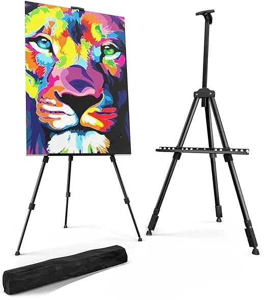 Portable Lightweight Tripod Easel for Professional Artists, Metal Display Easel Stand with Adjustable Height for Painting, Display and Advertising Purposes - 5 FT (Up to 32 Inch Canvas