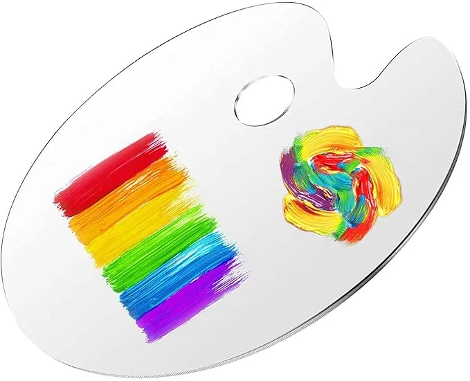 Acrylic Paint Palette with Thumb Hole and Protective Brown Paper, Clear Oval Shaped Non-Stick Acrylic Oil Paint Mixing Tray Watercolor Craft DIY Art Pack of 1 (Small (25cm x 15cm))